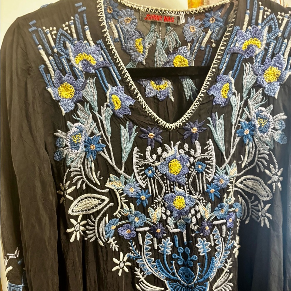 Embroidered Black Boho Top